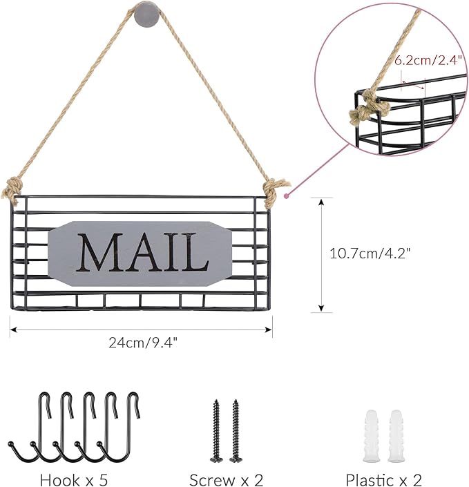 SRIWATANA Mail Holder Wall Mount, Mail Organizer Key Holder - Image 7