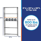 Shelving Inc. 5-Tier Chrome Wire Shelving, Modern/Industrial Style, 800lbs - Image 6