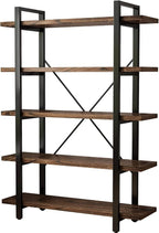 5-Tier Industrial Style Solid Wood Bookcase and Book Shelves, Rustic Wood and - Image 6