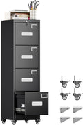 METAN 4 Drawer File Cabinet on Wheels, Lockable Metal Filing Cabinet by METAN