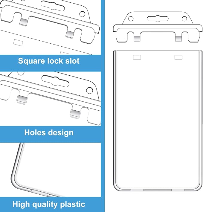 Tinlade 200 Pack Permanent Locking Hard Plastic Badge Holder Vertical Clear ID - Image 4