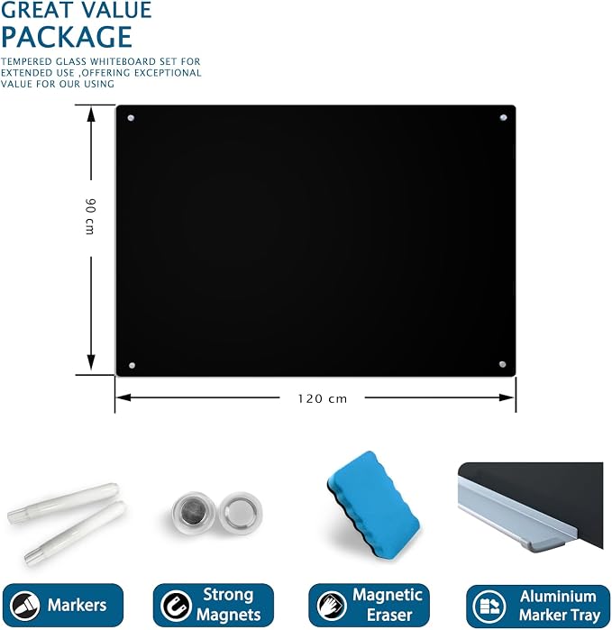 Magnetic Glass Writeboard 48"x36" Premium Tempered Dry Erase Boards Wall - Image 3