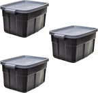 Rubbermaid Garage Storage Bins Black Plastic Stackable Storage - Image 2