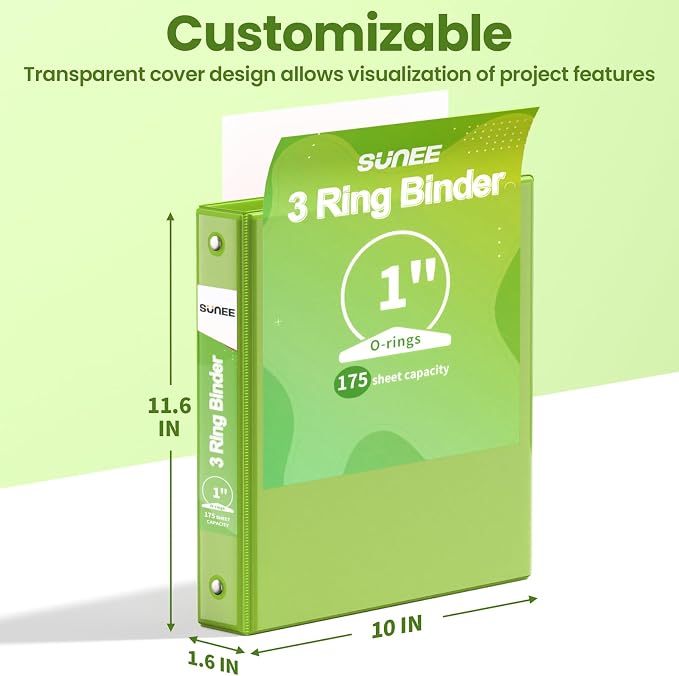 SUNEE 3 Ring Binder 1 Inch 1 Pack, Tender Green - Image 7