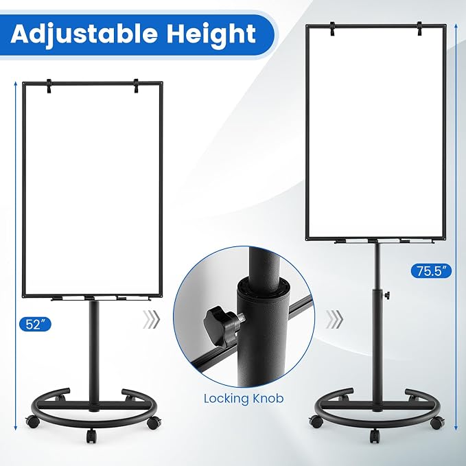 Goplus 40” x 26” Rolling Whiteboard, Height Adjustable Magnetic Dry Erase Board - Image 2
