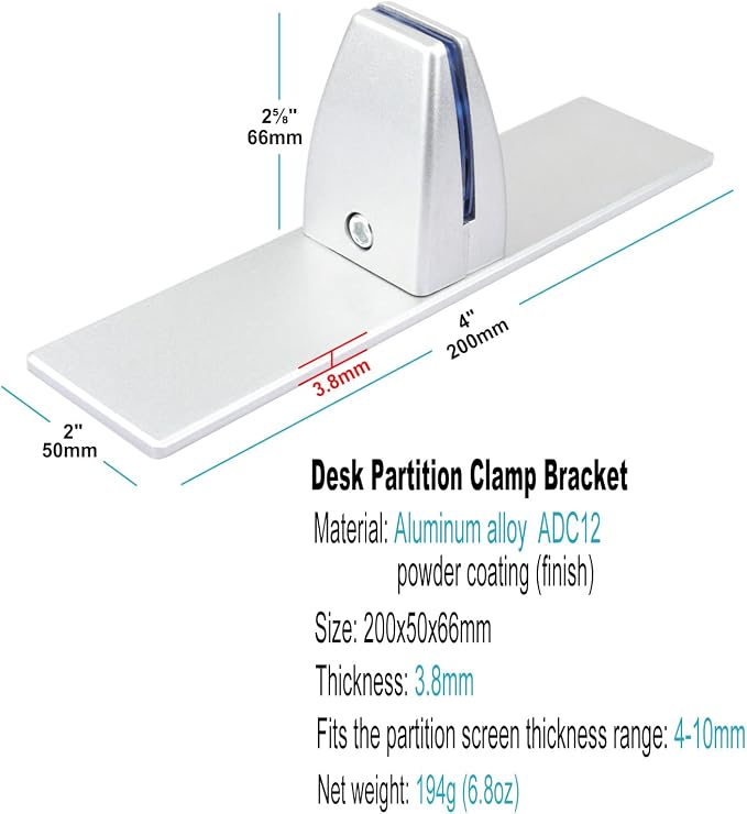 4 Pack T Shaped Office Desk Partition Clamp, Aluminum Sneeze Guard Bracket - Image 2