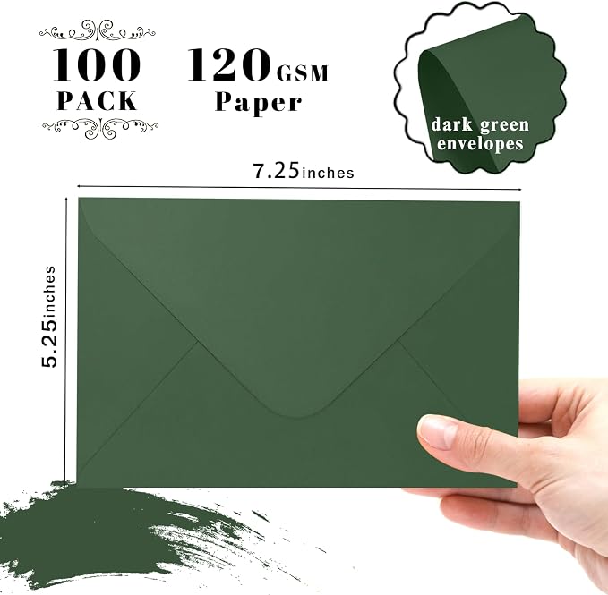 100 Pack Dark Green Envelopes 5x7, Goefun A7 Envelopes - Image 2