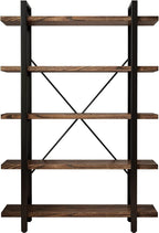 5-Tier Industrial Style Solid Wood Bookcase and Book Shelves, Rustic Wood and - Image 7