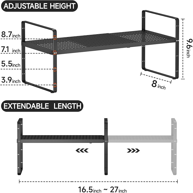 jkxoo Expandable Cabinet Shelf Organizers, Stackable Metal Shelves Extender - Image 2