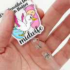 Sixrip lt's A Beautiful Day To Catch Babies Midwife Badge Reel, Funny Stork - Image 4