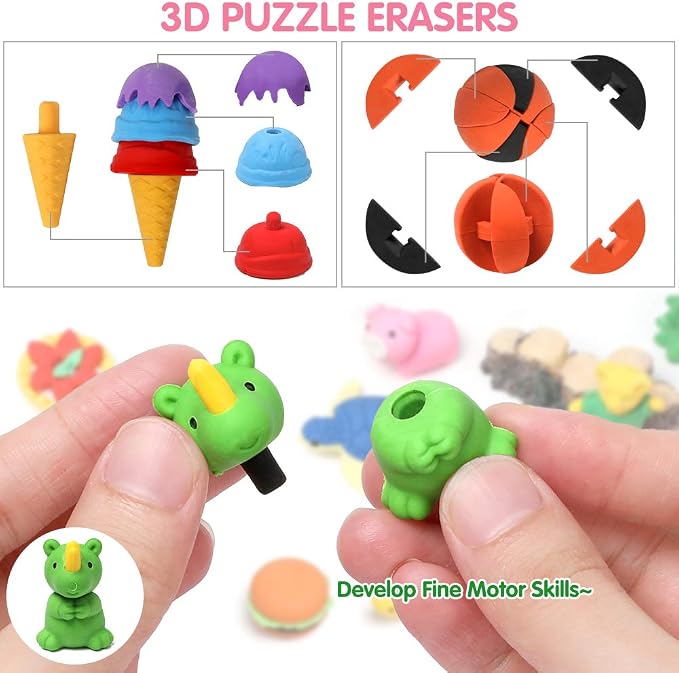 150 Pack Animal Erasers for Kids Puzzle Pencil Erasers 3D Mini Eraser Toys for - Image 7