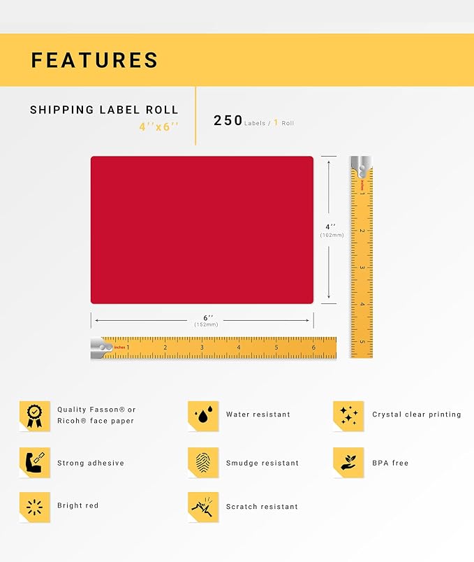 HOUSELABELS 4" x 6" Red Shipping Labels on 1" Core Compatible - Image 4