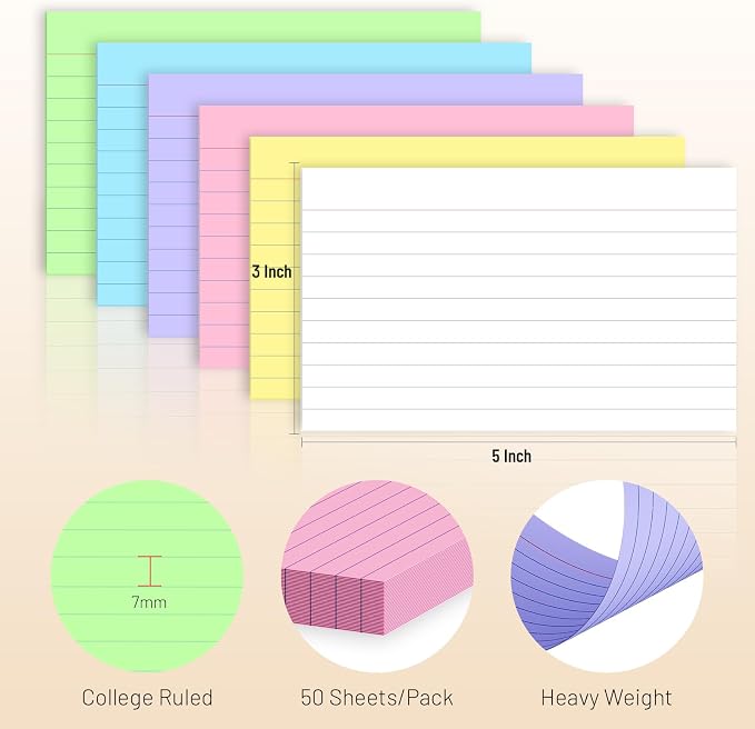 600 Count Colored Index Cards 3 x 5 Inch Ruled Index Cards, Flash Cards College - Image 2