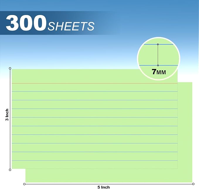 300 Count Ruled Index Cards 3 x 5 Inch, Colored Lined Note Cards, Thick Flash - Image 2