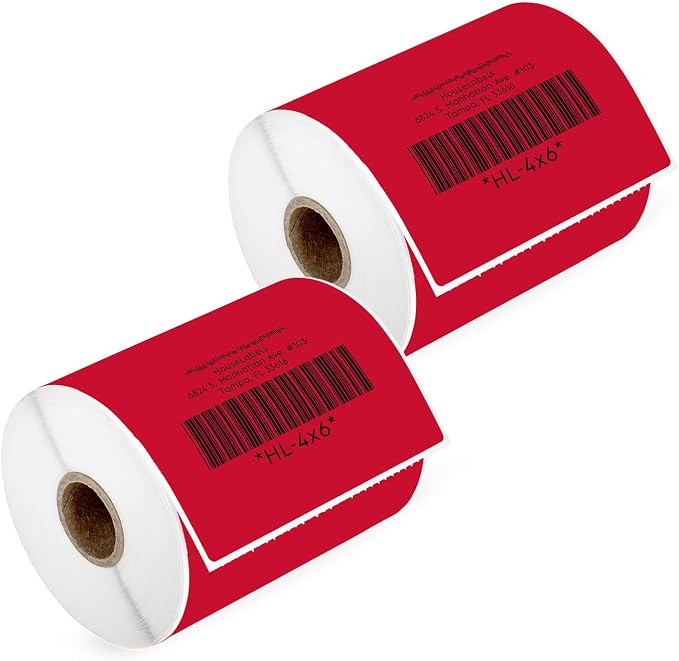 HOUSELABELS 4" x 6" Red Shipping Labels on 1" Core Compatible by HouseLabels
