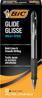 BIC Glide Bold Black Ballpoint Pens, Bold Point, 12-Count Pack, Retractable by BIC