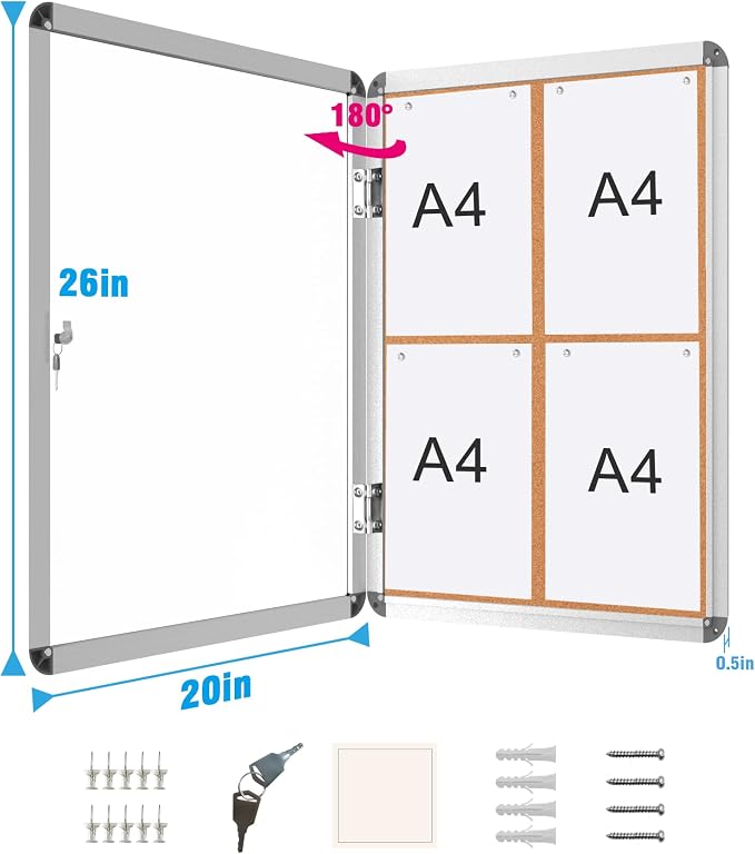 Mifuro 2 Pack 26"x20" Enclosed Bulletin Board, Lockable Weather-Resistant - Image 5