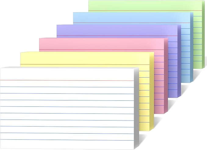 300 Count Ruled Index Cards 3 x 5 Inch, Colored Lined Note Cards, Thick Flash by Unknown