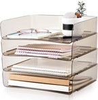 Harloon 4 Tier Acrylic Paper Tray 13 x 9.8 x 3 Inches Stackable Letter Clear by Muasung