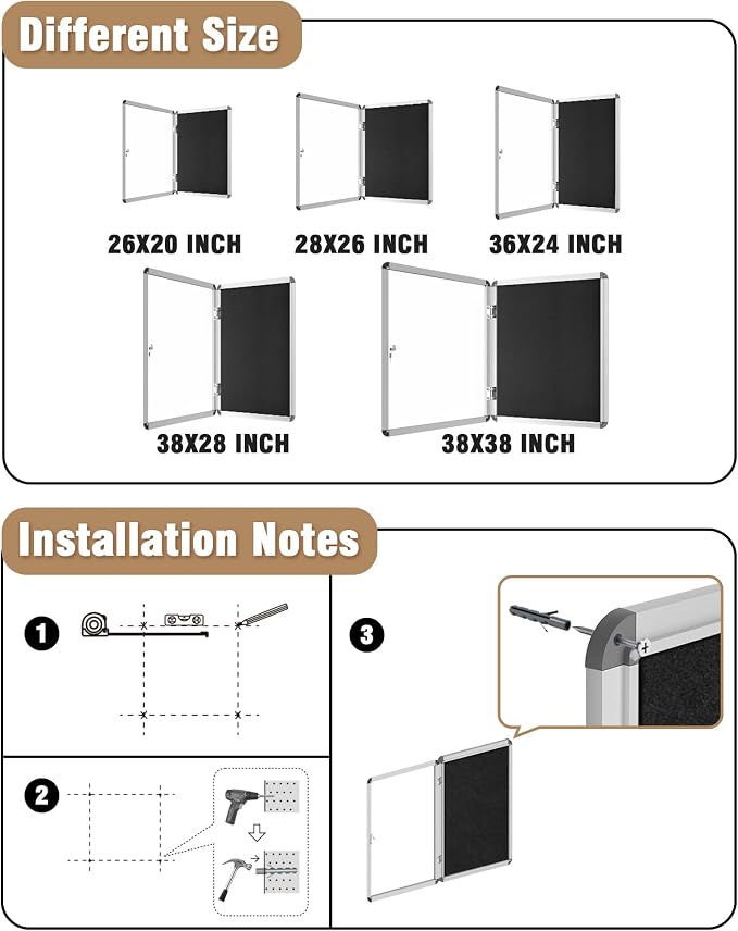 Mifuro 38"x38" Enclosed Bulletin Board, Lockable Weather-Resistant Aluminum - Image 4