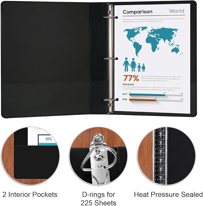 Comix Sturdy 3-Ring-Binder 1-inch D Ring Binders, 2.4mm-Thick, Hold 225 Sheets - Image 2