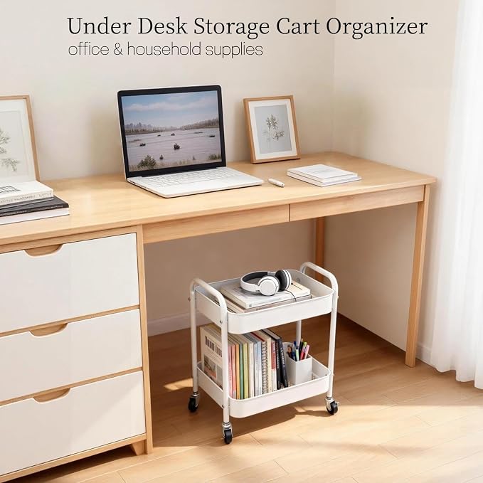 Ufriandz Under Desk Storage Cart 2 Tier Utility Rolling Cart - Image 3