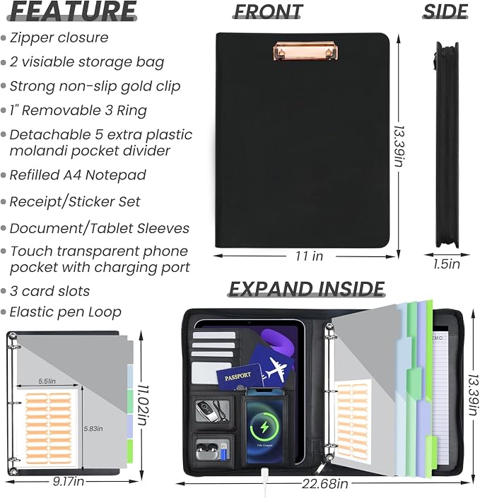 KLLVE Clipboard with Storage for Men Women, Leather Padfolio Portfolio with - Image 2