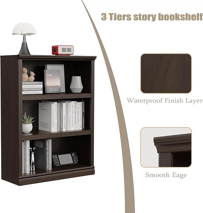 Bevfint 43 in Tall Bookcase, 3-Tier Bookshelf Open Storage, 33 inch Wide Floor - Image 4
