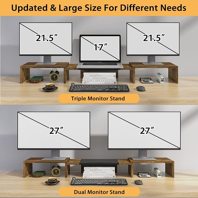 WESTREE Triple Dual Monitor Stand Riser, Extra Long Monitor Stand - Image 7