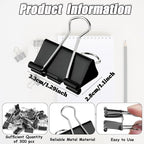300 Pcs Medium Binder Clips Bulk 1.25 Inch Heavy Duty Paper Clamps Black Metal - Image 3