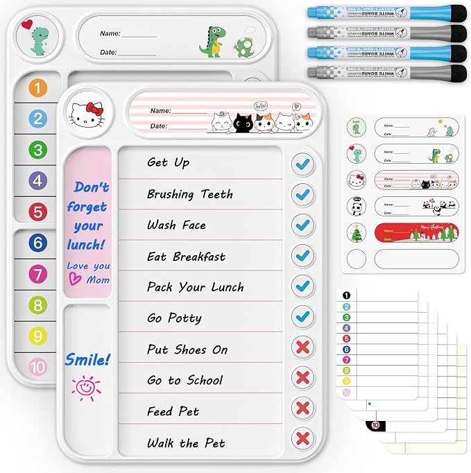 2-Pack Magnetic Chore Chart for Kids, ADHD Task Tracker Easy-Check Routine Dry by LightUpYourCreativity