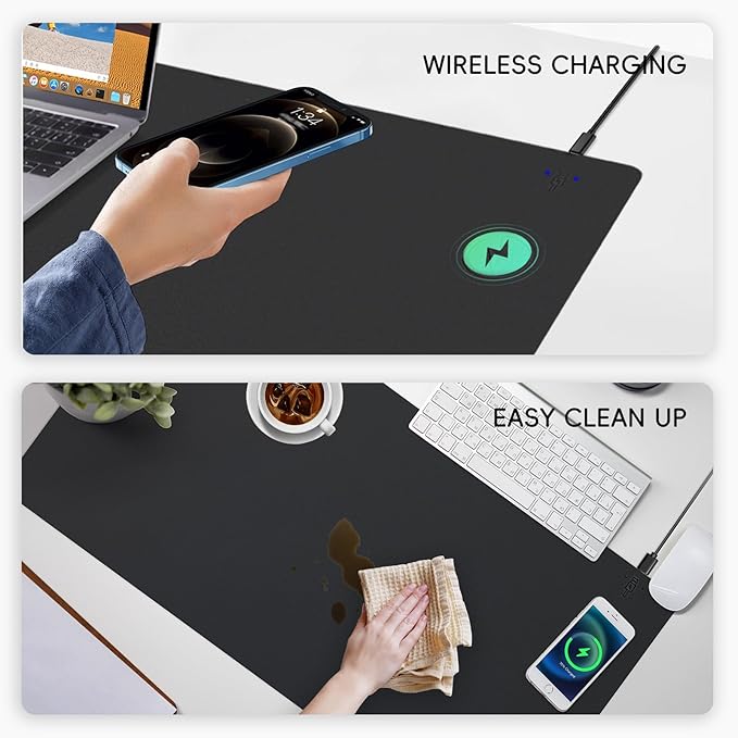 Mouse Pad with Wireless Charging, PU Leather Fast Charging Gaming Mouse Pad - Image 3