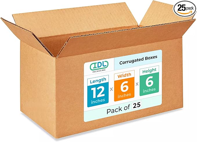 IDL Packaging - B-1266-25 Small Corrugated Shipping Boxes 12"L x 6”W x 6"H - by IDLPackaging