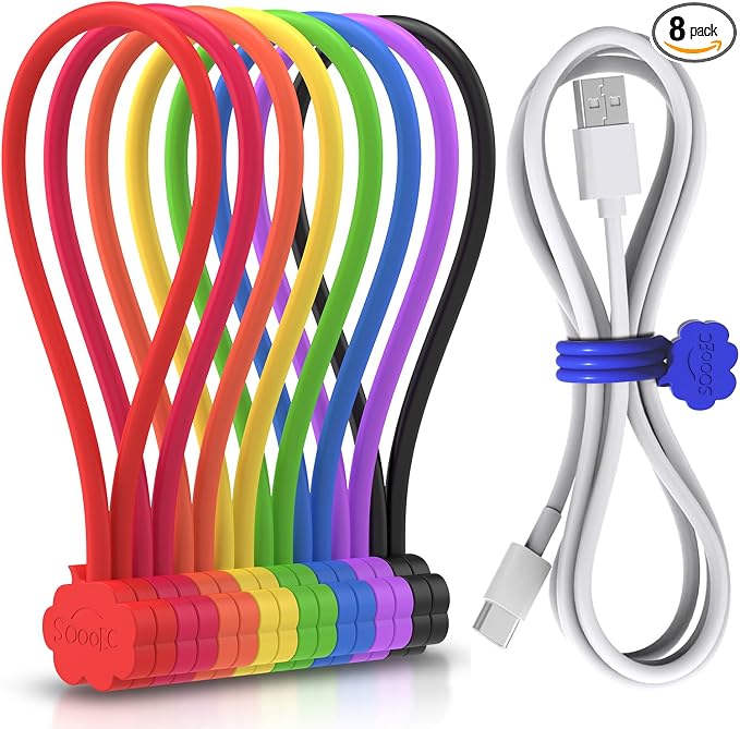 SOOOEC Magnetic Cable Ties, 8 Pack 7.2" Magnetic Twist ties Cute Cloud Design by SOOOEC