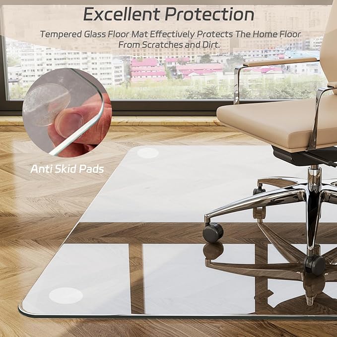 GLSLAND 48" x 60" Tempered Glass Chair Mat Rectangle Heavy-Duty Floor Protector - Image 4