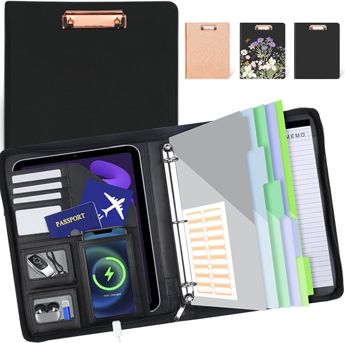 KLLVE Clipboard with Storage for Men Women, Leather Padfolio Portfolio with by KLLVE