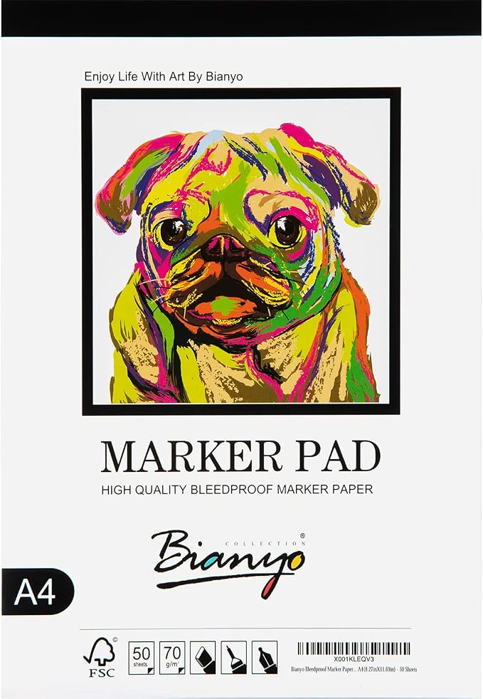 Bianyo Bleedproof Marker Paper Pad, 50 Sheets, 18 LB / 70 GSM, Glue-Bound by Bianyo