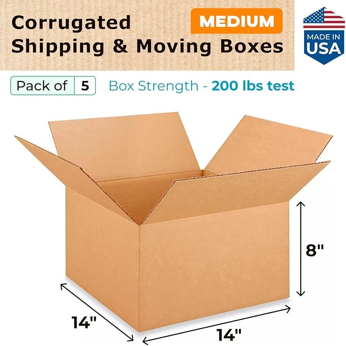 IDL Packaging - B-14148-5 Medium Corrugated Shipping Boxes 14"L x 14”W x 8"H - - Image 2