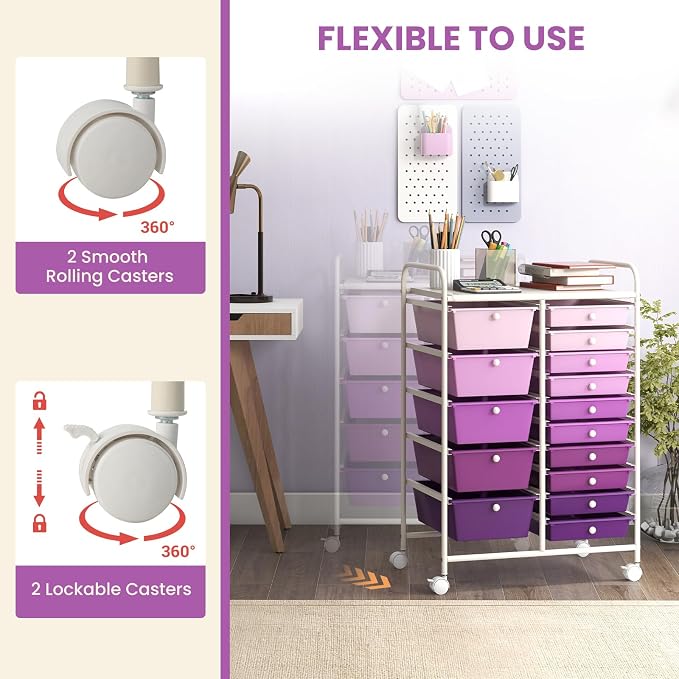 LDAILY 15 Drawer Rolling Storage Cart, Rolling Cart - Image 5