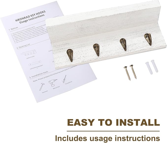 HRONRAD Rustic Key Holder for Wall, Farmhouse Wall Shelf - Image 7