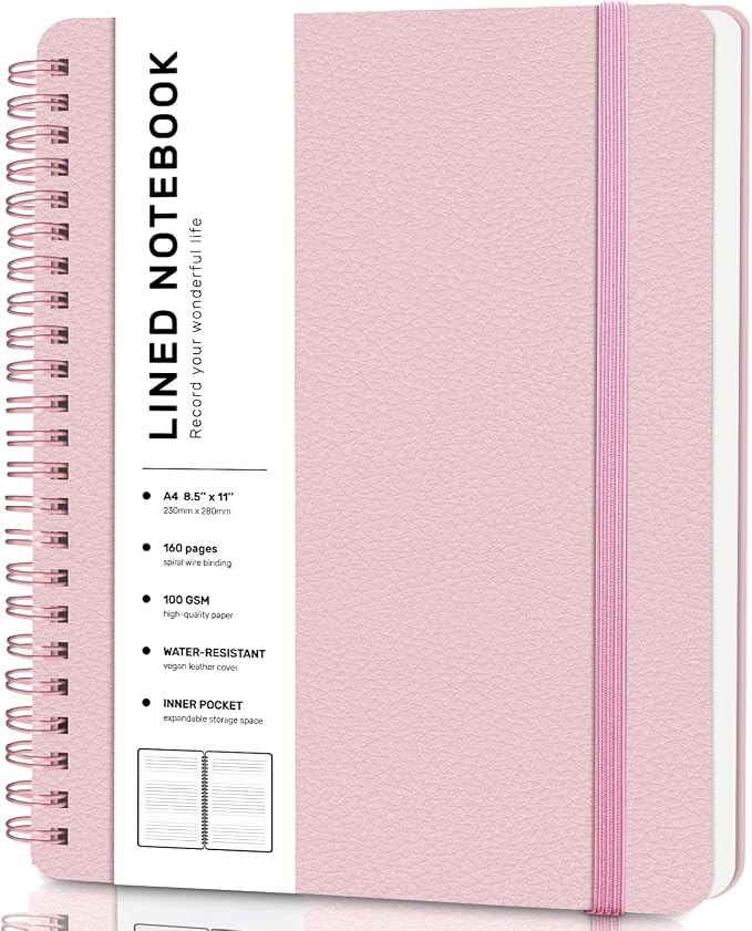 Lined Spiral Journal Notebook, A4 Spiral Notebook, 8.5''×11'' 100GSM Thick by ABERLLS