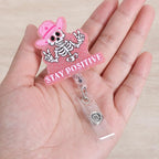 Stay Positive Skull Funny Nurse Badge Reel, Retractable ID Card Badge Holders - Image 2