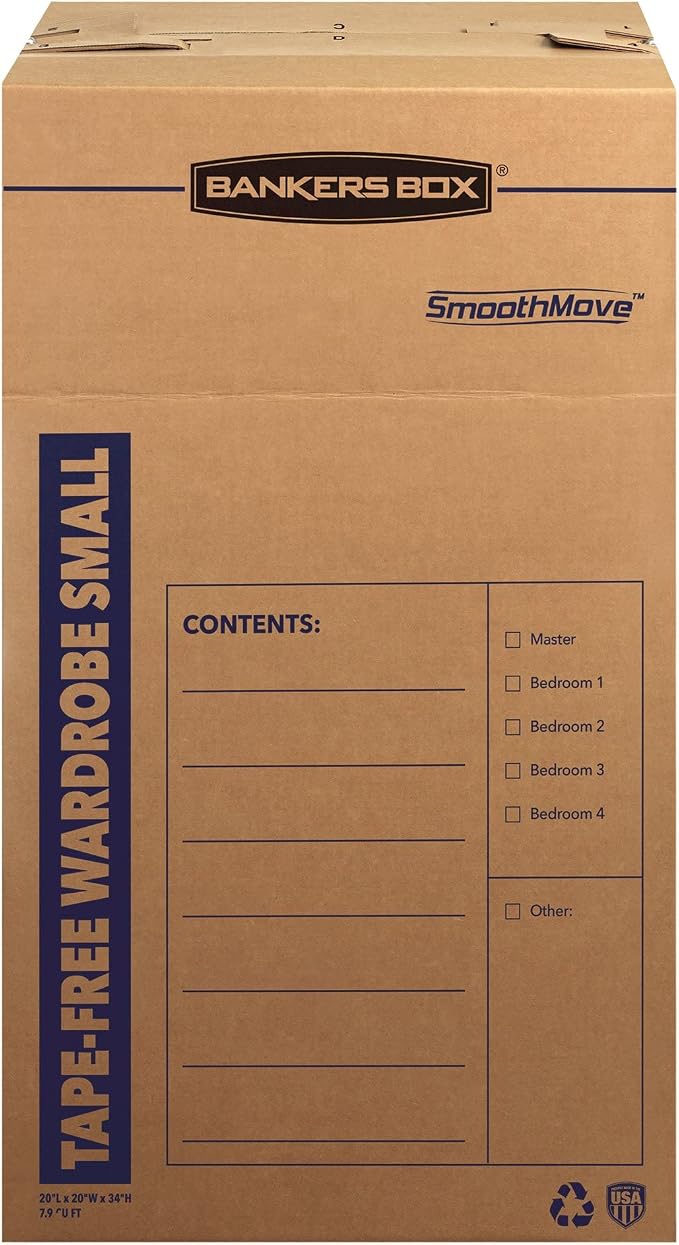 Bankers Box Short Wardrobe Box 3 Pack, Tape-Free Design, 20-in x 20-in x 34-in - Image 7