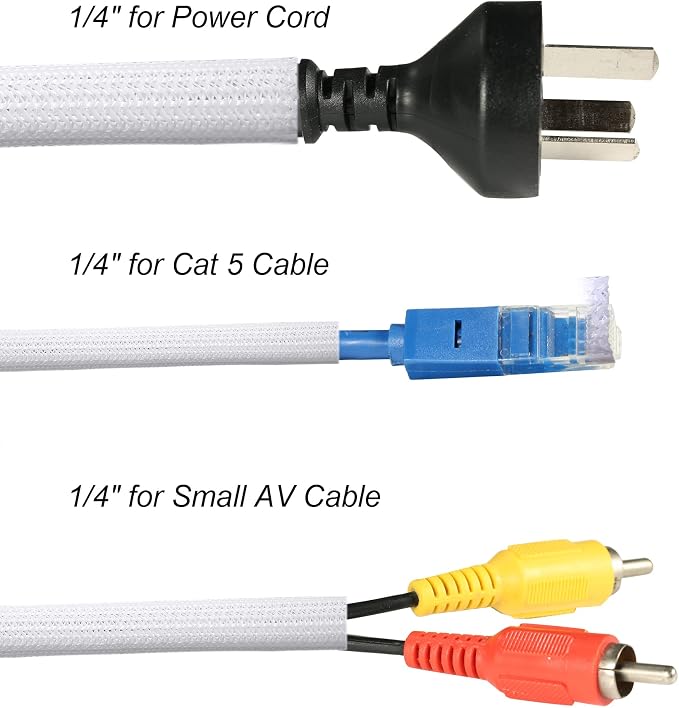 CrocSee 10ft - 1/4 inch Braided Cable Management Sleeve Cord Protector - - Image 3