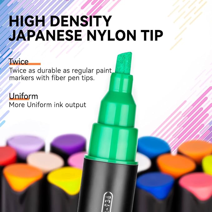 Coogert 24 Colors Three Tips Acrylic Paint Markers, Fine Medium Chisel Tip - Image 5