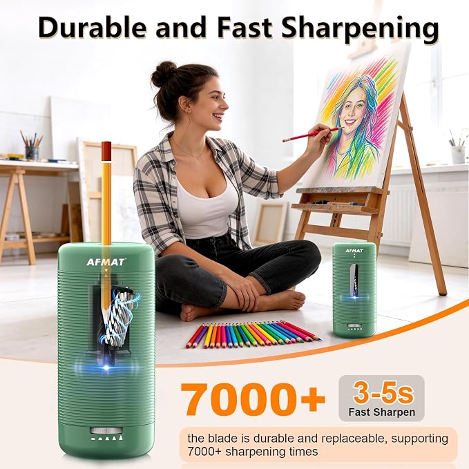 AFMAT Electric Pencil Sharpener, Fully Automatic Pencil Sharpener, Auto in & Out - Image 3