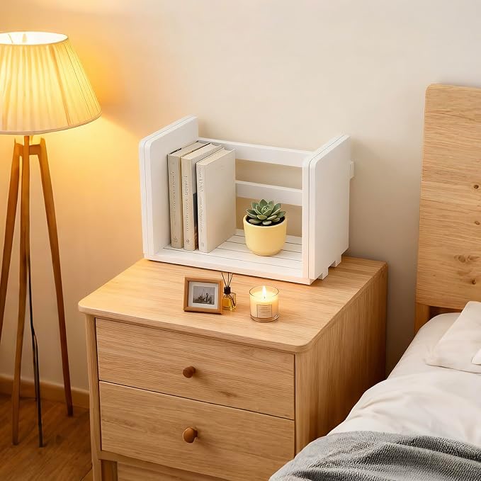 MyGift White Wood Desktop Bookshelf Organizer, Expandable Adjustable Display - Image 6