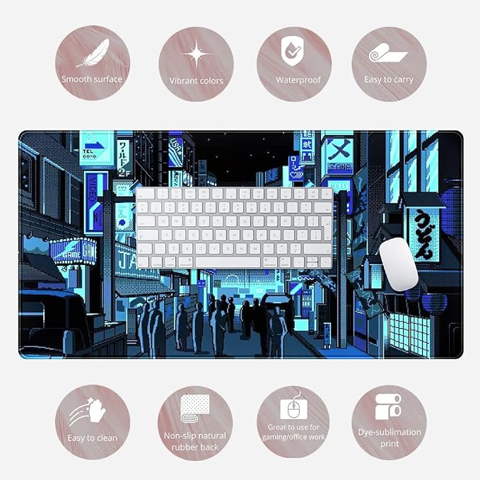 Japanese Gaming Arcade Blue Large Gaming Mouse Pad Keyboard Desk Pad Extended - Image 6