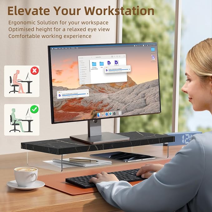 Dual Monitor Stand Riser, Wooden Desktop Organizer Shelf - Image 5