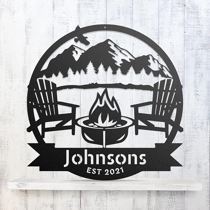 RealSteel Personalized Mountain Campfire Monogram Metal Sign – Custom Family - Image 5